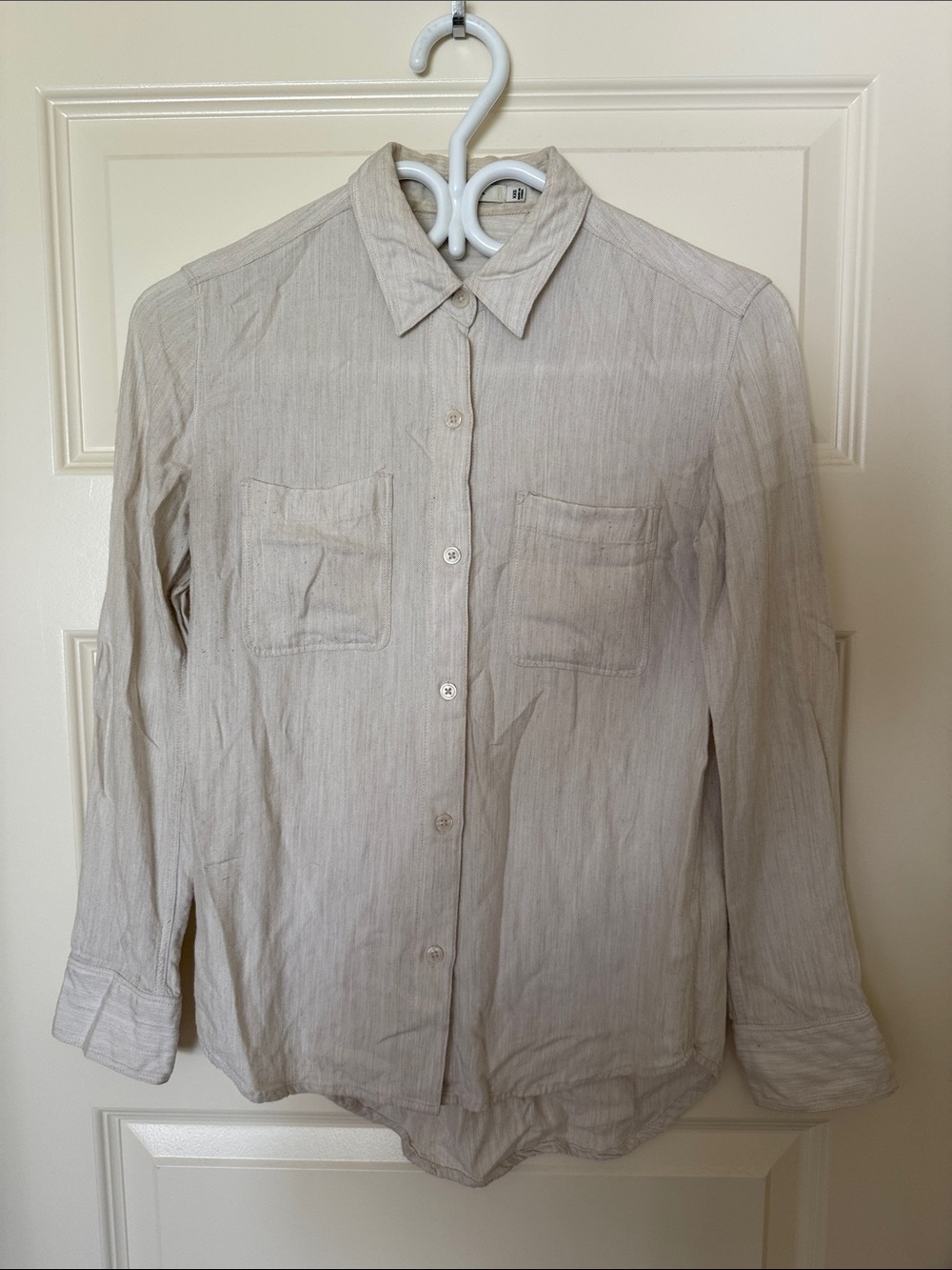 Talula Lightweight Button-Up Blouse in Light Beige